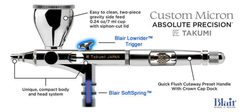 Takumi  - Custom Micron Airbrush. We recommend the optional Blair SoftSpring and Low Rider Trigger add-on.